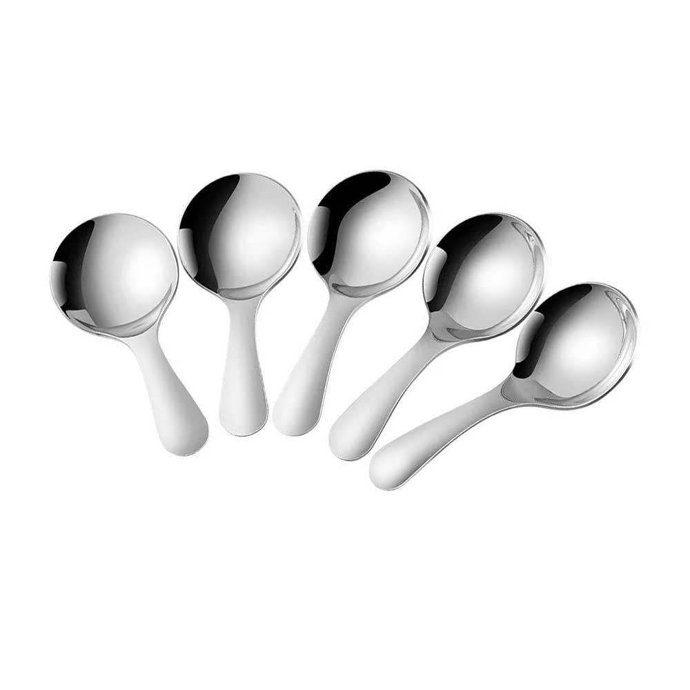 5 Pcs Short Handle Spoons Salt Stainless Steel Dessert Spoon Table Spoon Mirror Polishing Cutlery Spoons,Dishwasher Safe