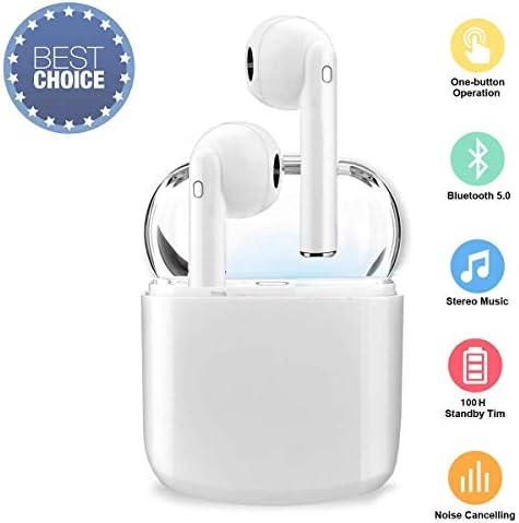True Wireless Stereo Earbuds Bluetooth Headset in-Ear Earbuds Sports Headset,Bluetooth 5.0 Auto Pairing with Charging Case Compatible for Airpods Android/iPhone（White）