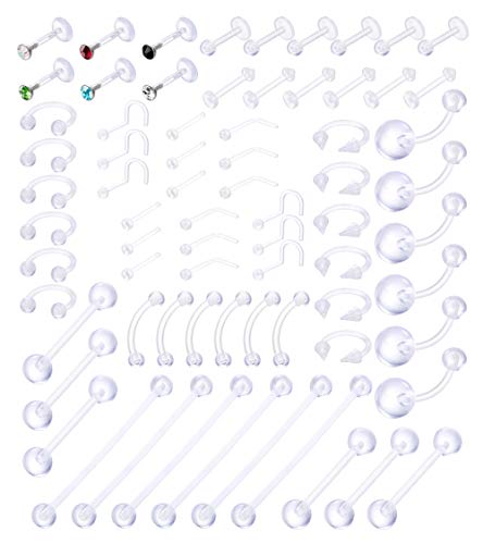 image for Jstyle 72Pcs 14G-20G Acrylic Body Piercing Lot Nose Ring Horseshoe Lip