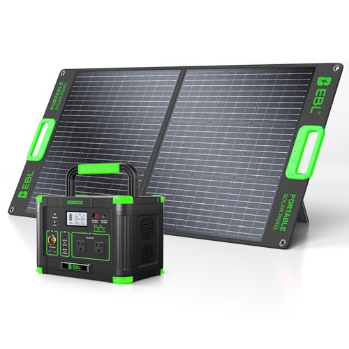 EBL 500W Portable Power Station with 100W Portable Solar Panel 20V Outdoor