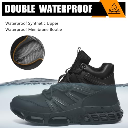 PAQOZKC Waterproof Safety Boots Work Boots Men Women | Synthetic Leather+Closed Tongue, Steel Toe Work Shoes+Kevlar, EN ISO 20345, Air Sole, Safety Shoes