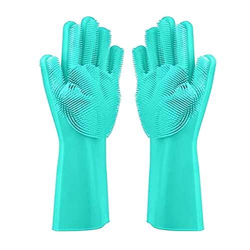 Silicone Cleaning Gloves Set of 2 â€“ Magic, Reusable Dishwashing Scrubber â€“ Heat-Resistant, Dishwasher-Safe Bristles for Car Washing, Pet Care, Kitchen and Bathroom Cleaning + Free Hanging Hook (Mint)