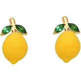 Cute Lemon Earrings for Women 14K Gold-Tone Plated Cubic Zirconia Daisy Flower Huggie Hoop Lightweight Dangle Drop Earring Stud Sweet Food Fruit Statement Summer Jewelry for Daughter Sister