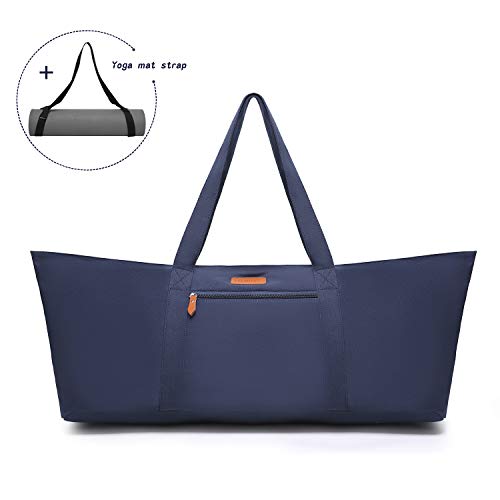 ELENTURE Large Yoga Mat Tote Bag with Multi-Functional Storage Pockets for Sports Gym Pilates (Dark Blue)