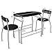 Tangkula 3 Piece Dining Set Modern Metal Frame Glass Top Table and 2 Chairs Set Home Kitchen Bistro Pub Breakfast Furniture, Black and Silver