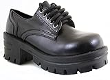 Chunky Lace-up Platform Loafer Heels Shoes Women Black