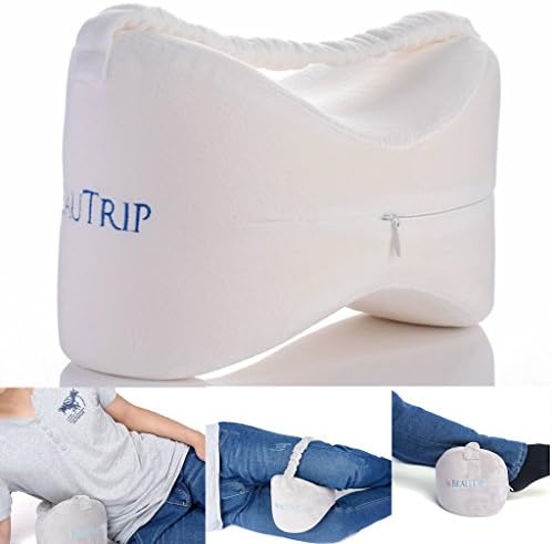 BEAUTRIP Orthopedic Knee Pillow for Sciatica Relief, Back Pain, Leg Pain, Pregnancy, Hip and Joint Pain - Memory Foam Wedge Contour Leg Pillow with Washable Cover (White)