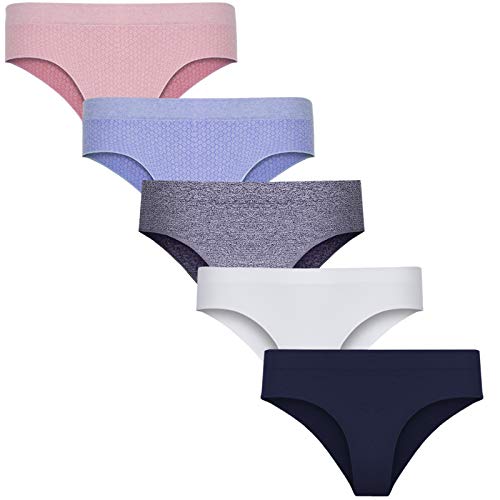 Win Change Women's Underwear Brief Hipster Panties- Soft Seamless Bikini Hipster Panties for Women Durable Fabric 5 Pack(Navy, White, Pink, Blue, Gray,S)