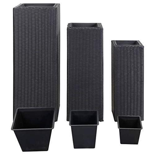 Hochbeet Blumentopf 3-TLG, Poly Rattan Schwarz, Pflanzkübel Blumenkasten Pflanzkasten Pflanzbeet Gartenbeet… – Bild 4
