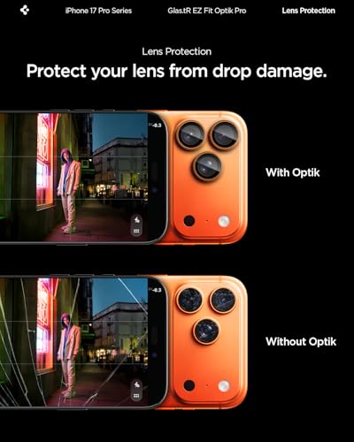 Spigen Camera Lens Screen Protector [GlasTR EZ Fit Optik Pro] Designed for iPhone 17 Pro Max | iPhone 17 Pro [Case Friendly] - Cosmic Orange [2 Pack]