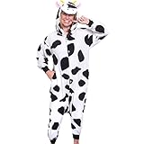 Silver Lilly Unisex Adult Pajamas - Plush One Piece Cosplay Cow Animal Costume