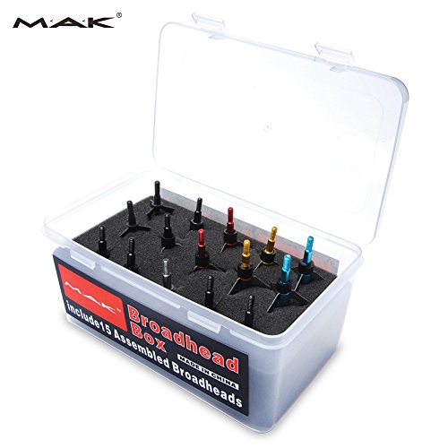 [Hunting Broadheads] M.A.K 6 Style of Archery Arrow Tips Assembled in a Plastic Broadhead Box for Hunting (Pack of 15)