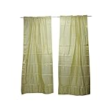 2 Indian Sari Curtains Door Drape Curtain Beige Window Treatment 96x44