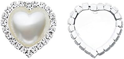 Roseblyn 20PCS 22X20mm Heart Pearl Rhinestone Button Embellishment Flat Back For Craft (Ivory)