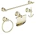 AUSWIND 4 Pieces Gold Bathroom Hardware Accessory Sets Brass Wall Mounted Bathroom Hardware Set (Crystal Towel Bar/Paper Holder/Towel Rings/Robe Hook)