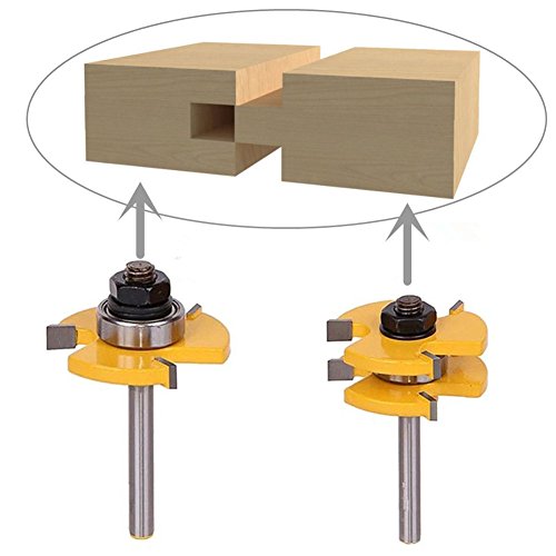 VCCA 2Pcs Tongue and Groove Router Bit Set with 1/4 inch Shank Wood Milling Saw Cutter for Woodworking Tool