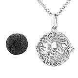 Top Plaza Chakra Healing Crystal Natural Gemstone Bead Silver Tone Openable Tree of Life Locket Pendant Necklace - Lava Stone