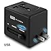 ITANDA World Travel AC Adapter with Dual USB Charging Ports, International Universal US UK EU AU Travel Adapter Safety Fuse Protection Wall Plug (Black)