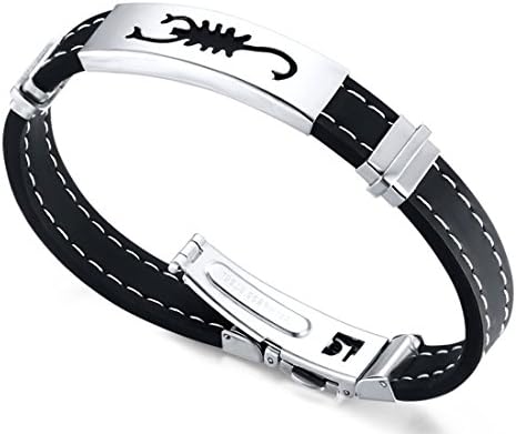 XIAFEM Men Stainless Steel Bracelet Black Wristband Horoscope Zodiac Bangles Jewelry