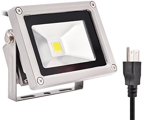 10W Waterproof 6000-6500k Remote LED Flood Light with 3-Plug,AC85-265V,Sliver (white)