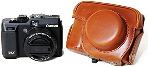 zdMoon Brown Leather camera case bag for Canon Powershot G1X Mark II M2 (USB Open Type)