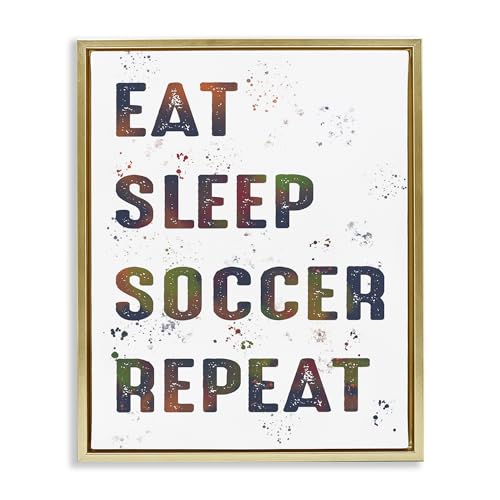 Stupell Industries Eat Sleep Soccer Repeat Gold Framed Floater Canvas Wall Art,…