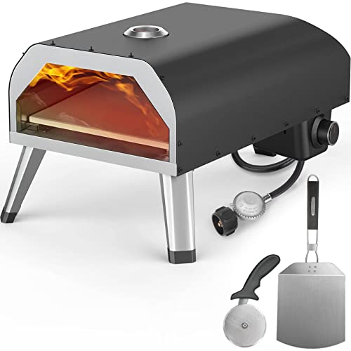 RESVIN 12 Gas Pizza Oven, Portable Pizza Oven Outdoor, Stainless Steel Gas Powered Pizza Oven with Built-in Thermometer, Pizza Peel, Wheel, Stone for Backyard Pizza Parties Mobile Outdoor Kitchen