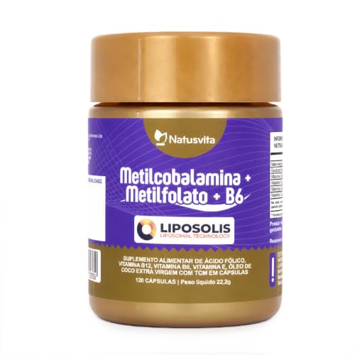 120 cápsulas Metilcobalamina B12 + Metilfolato Ácido Fólico + Vitamina B6 + Vit E + TCM Lipossomal Alta Absorção