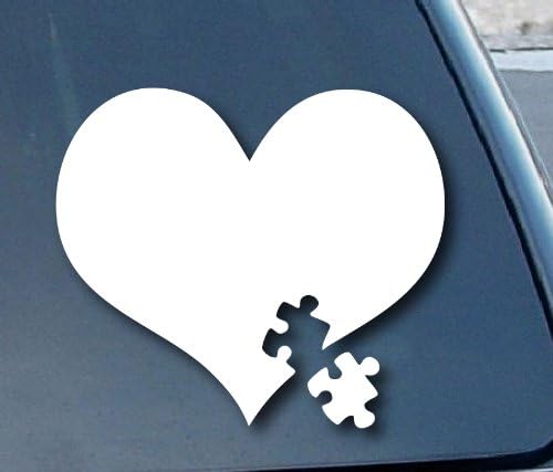 DecalgeekAutism Awareness Heart Puzzle Car Window Vinyl Decal Sticker 6" Wide (Color: White)
