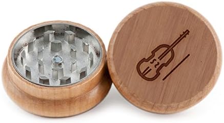 Fiddle Herb and Spice Grinder - 2 Piece Wood Grinder with Laser Etched Designs - Made with Oak (2 Inches)
