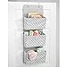 mDesign Fabric Baby Nursery Hanging Organizers for Over The Door Storage for Kids - 3 Pocket Organizer Caddy with Hooks for Clothing, School, Diaper, Toy, and Outfit Storage - Polka Dot, Gray/White