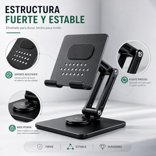 Yoele Soporte Tablet Escritorio Brazo Ajustable Estable – Base Pesada Giratoria 360° para iPad, Kindle y Tablets, Ideal para Oficina, Estudio y Uso Diario