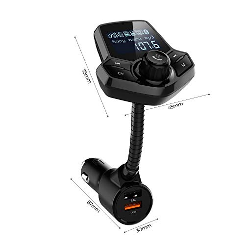 AUTOLOVER Bluetooth FM Transmitter, HY91 Wireless in-Car Bluetooth Car FM Transmitter 1.44 inch Display Supports USB Flash Drive, TF Card, and Daul USB Quick Charger for All Smartphones Audio Players - Thumbnail 7