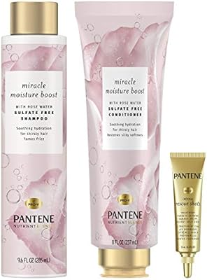 Amazon Com Pantene Shampoo And Conditioner Plus Rescue Shot Treatment With Rose Water Nutrient Blends Miracle Moisture Boost Beauty