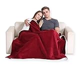 Pembrook Fleece Throw Blanket - Dark Red - Super Soft and Warm Reversible Plush Coral Micro Fleece and Sherpa Shearling Lining - Sizes 51 X 63 inches - Great for couch, bed, sofa, loveseat