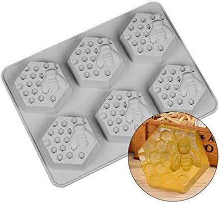 Voarge 6 Holes Bee and Honeycomb Pattern Soap Silicone Molds Soap Molds Handmade Chocolate Pudding Fondant Mousse Cake Decorating DIY Cake Molds Sweet Candy Chocolate