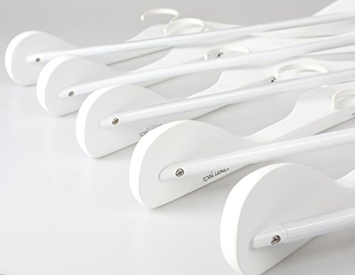 TOPIA HANGER (Set of 6 White Luxury Wooden Coat Hangers, Wood Suit Hangers,Glossy Finish with Extra-Wide Shoulder, Thicker Chrome Hooks & Anti-Slip Bar CT02W