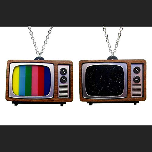 Retro CRT TV Broadcast SMPTE Color Test or Static Detailed Pendant Necklace, Twilight Zone, Classic Television Mod Jewelry - Thumbnail 6