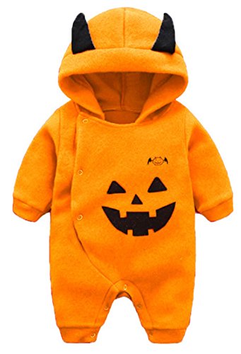 Baby Boys Girls Long Sleeve Cartoon Halloween Pumpkin Hooded Romper Jumpsuit size 3-6 Months/66cm (Orange)