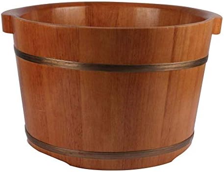 XSSD Household Foot Bath Beauty Reduce Fatigue Improve Sleep Wooden Foot Bath Wood Massage Soaked Feet Barrel Health, Wood color, Height: 25cm
