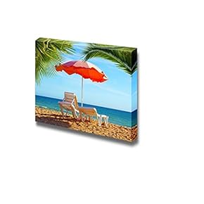 Beautiful Scenery Landscape Beach Chair and Umbrella with Palm Trees on The Beach Vacation Resort Concept - Canvas Art Wall Art - 12" x 18"