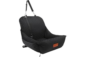 Wooaidagg Dog Car Seat for Small Dogs Up to 25 lbs,Covered Ultra-Soft Fabric and Fill in Memory Foam,Fully Detachable and Washable,2 Clip-On Safety Leashes and Storage Pockets(Black)