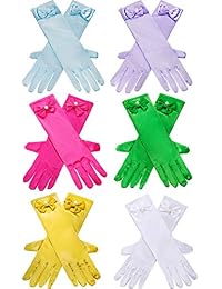 Zhanmai Satin Gloves - Princess Dress Up Bows Formal Gloves for Party (6 Pairs in Green, Rose Red, Lavender, Light Blue, Yellow and White)