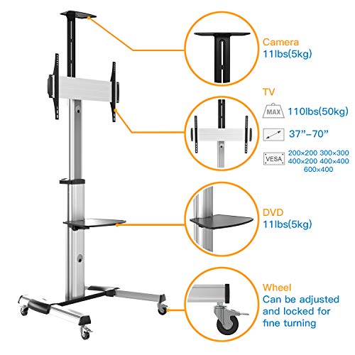 image for TV Cart W/Wheels for Most 37-70 Inch LCD LED Plasma Flat Panel - Holds