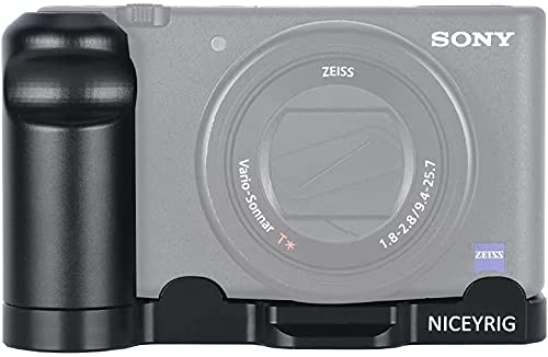 NICEYRIG ZV1 L-Shape Bracket with Handle Grip,L Quick Release Plate with Grip with Cold Shoe for Sony ZV1 Camera,Camera L Bracket Vertical Horizontal Switching Tripod Quick Release Plate- 465