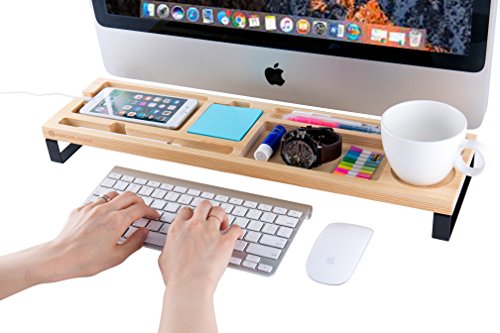 JackCubeDesign Wood Desk Riser Organizer Monitor Desktop Computer Stand Riser Holder Shelf Standing Desk with 7 Compartments for Desk Supplies(22 x 5.79 inches)-:MK398A