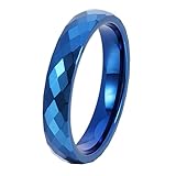 4mm Tungsten Ring Royal Blue Plated Diamond Cut Brilliant Rings for Women Domed Wedding Bands Engagement Promise Ring, Slim Tail Ring