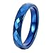 4mm Tungsten Ring Royal Blue Plated Diamond Cut Brilliant Rings for Women Domed Wedding Bands Engagement Promise Ring, Slim Tail Ring