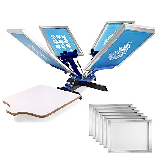 VEVOR Screen Printing Press 4 Color 2 Station and 6 Pieces 18x20 Inch Aluminum Silk Screen