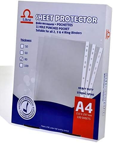 100 Sheets A4 Size Heavy Duty Strong Spine Transparent Clear Protector -80Mic